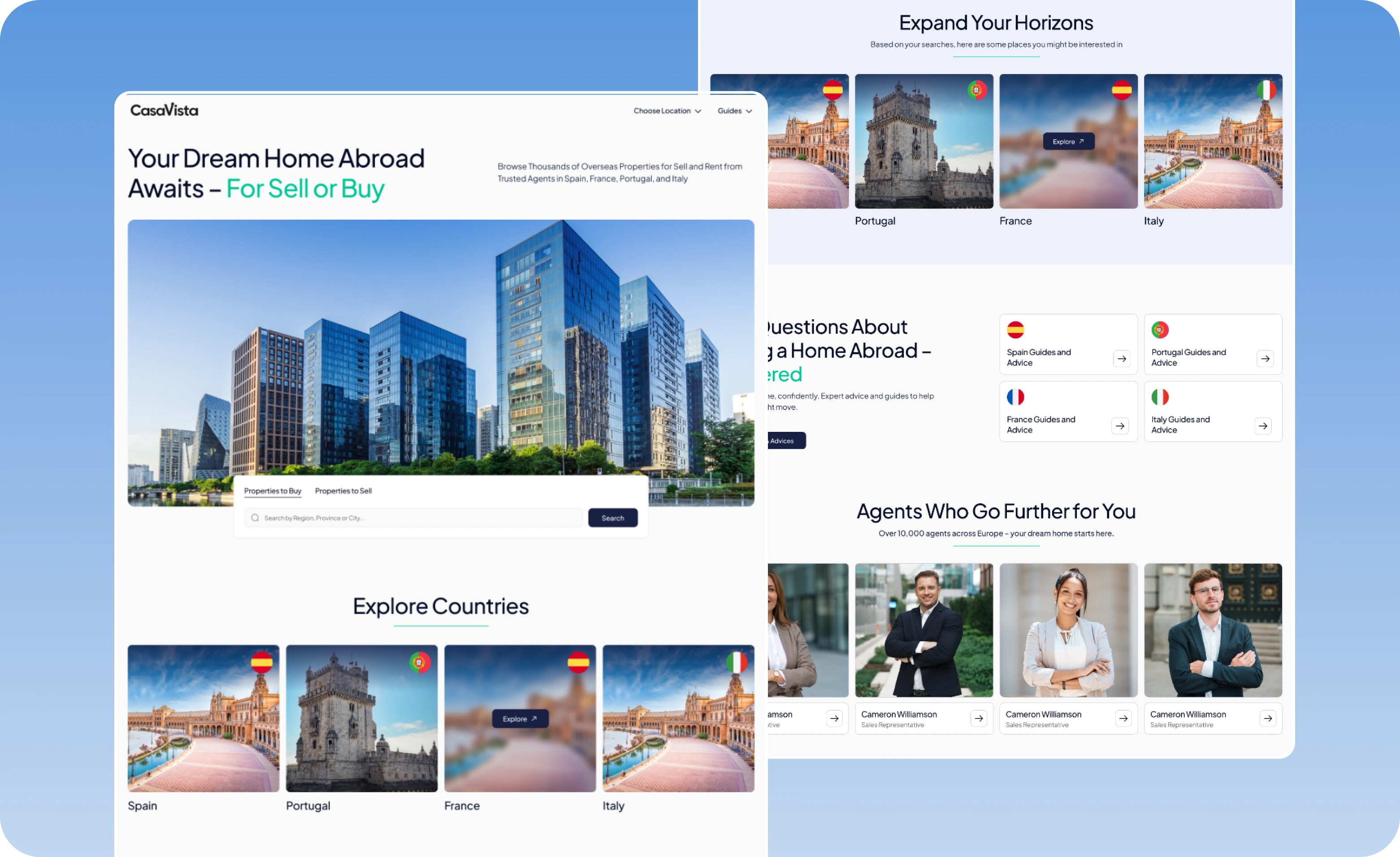 CasaVista homepage &mdash; country explorer, trusted agents and property search