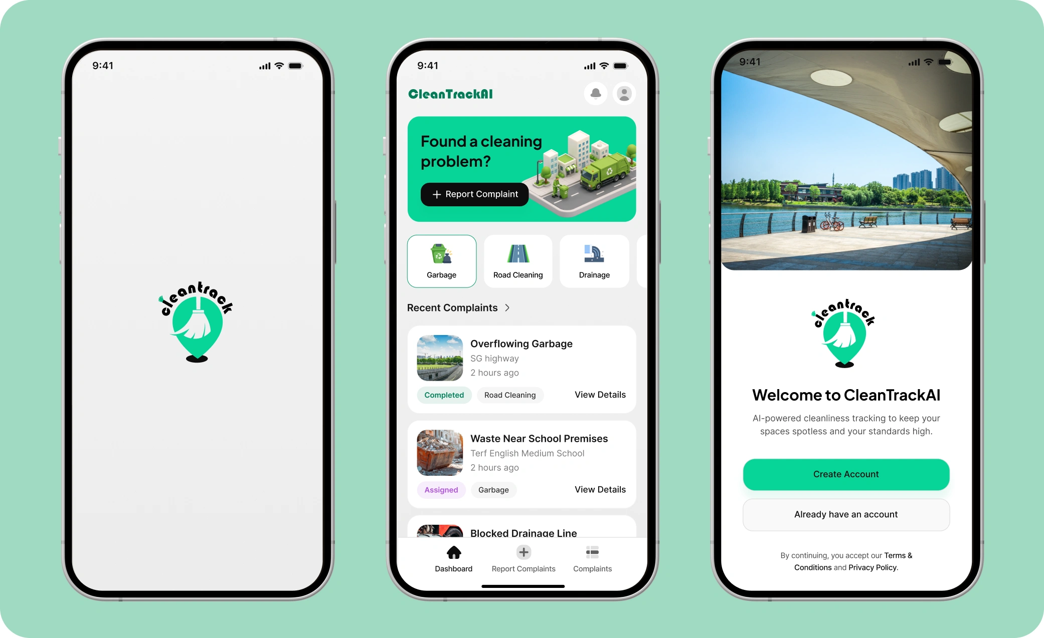 CleanTrack overview screens