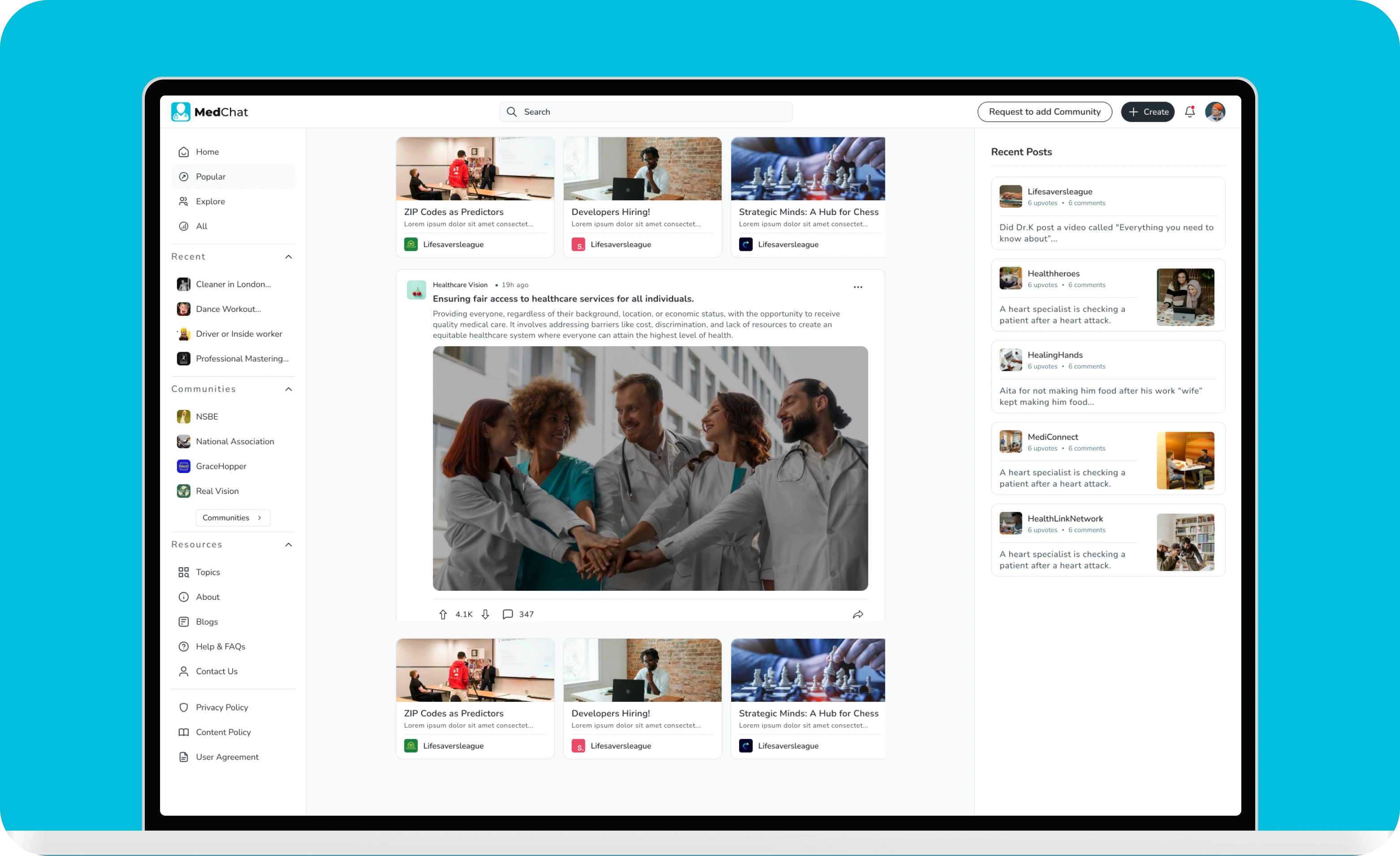 MedChat overview screens