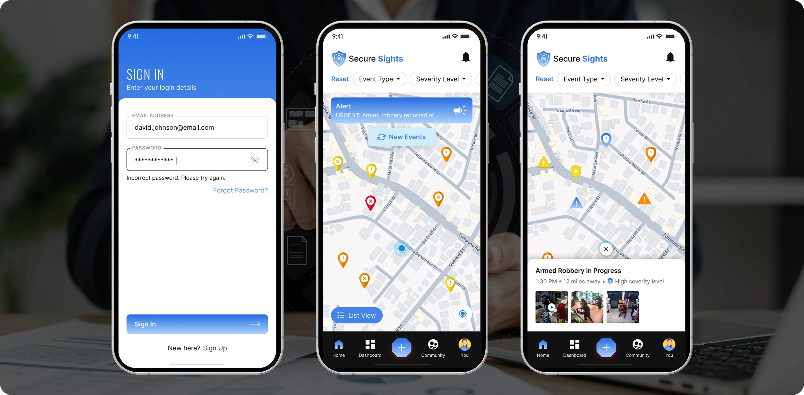 Secure Sights app interface
