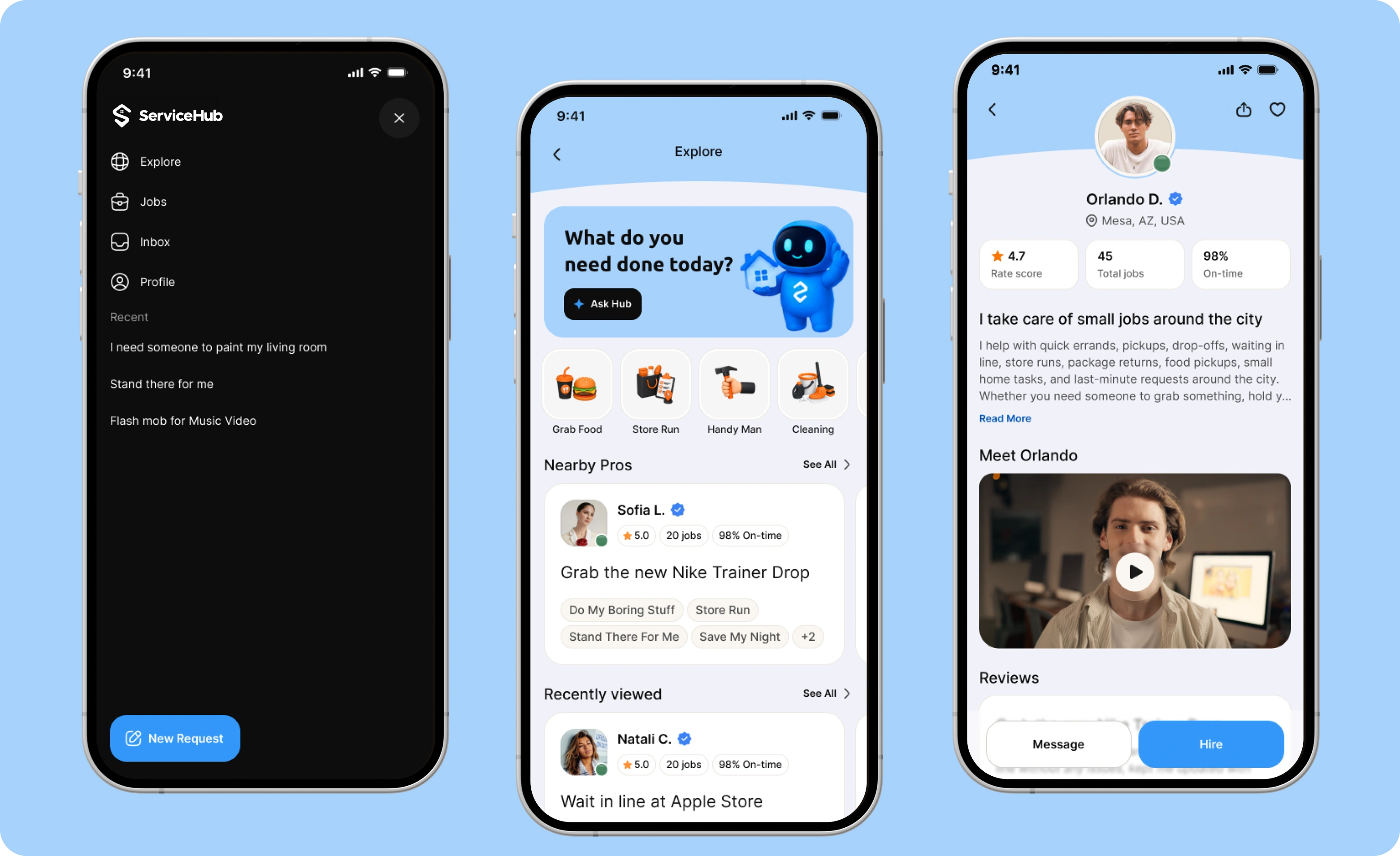 ServiceHub overview screens
